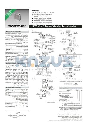 3266P-1-203A datasheet - 1/4 Square Trimming Potentiometer