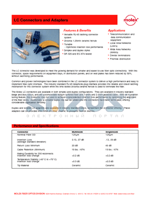86024-3000 datasheet - LC Connectors and Adapters