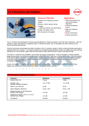 86025-5300 datasheet - LC Connectors and Adapters