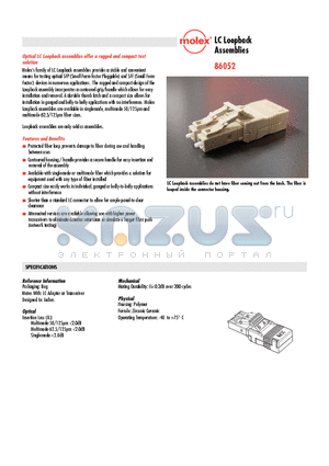 86052-0030 datasheet - LC Loopback Assemblies