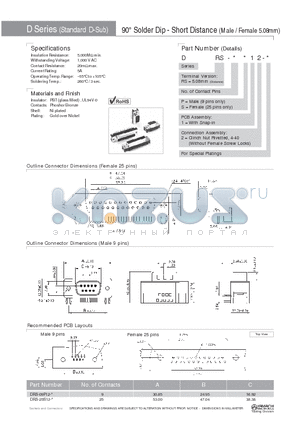 DRS-09P12 datasheet - 90` Solder Dip - Short Distance (Male / Female 5.08mm)