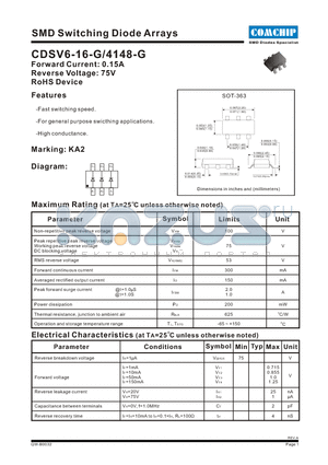 CDSV6-4148-G datasheet - SMD Switching Diode Arrays