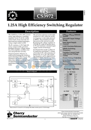 CS3972YTHA5 datasheet - 1.25A High Efficiency Switching Regulator