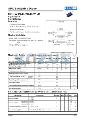 CDSW19-G datasheet - SMD Switching Diode