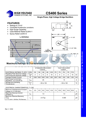 CS400F4 datasheet - Single-Phase, High Voltage Bridge Rectifiers