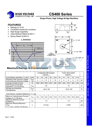 CS400S4 datasheet - Single-Phase, High Voltage Bridge Rectifiers