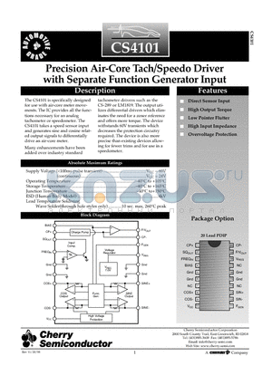 CS4101 datasheet - Precision Air-Core Tach/Speedo Driver with Separate Function Generator Input
