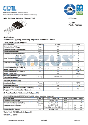 CDT13003F datasheet - NPN SILICON POWER TRANSISTOR