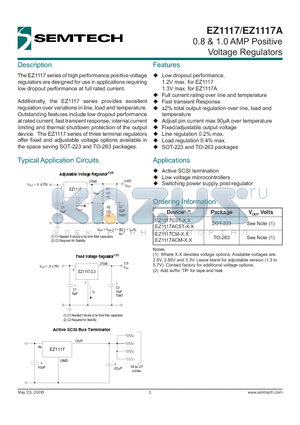 EZ1117ACM-X.X datasheet - 0.8 & 1.0 AMP Positive Voltage Regulators