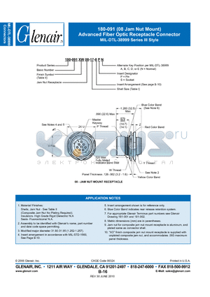 180-091MS08-13 datasheet - Advanced Fiber Optic Receptacle Connector