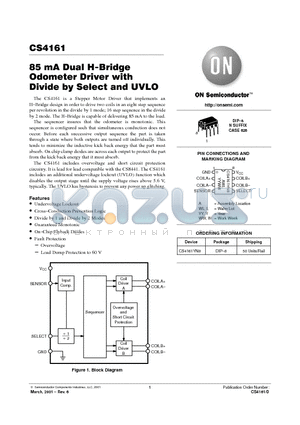 CS4161YN8 datasheet - 85 mA Dual H-Bridge Odometer Driver with Divide by Select and UVLO