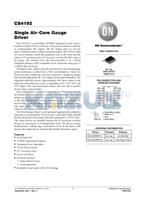 CS4192XDWF16 datasheet - Single Air-Core Gauge Driver