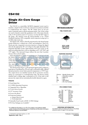 CS4192XDWFR16G datasheet - Single Air−Core Gauge Driver