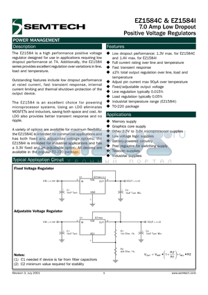 EZ1584C datasheet - 7.0 AMP LOW DROPOUT POSITIVE VOLTAGE REGULATORS