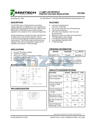 EZ1584CT-3.3 datasheet - 7.0 AMP LOW DROPOUT POSITIVE VOLTAGE REGULATORS