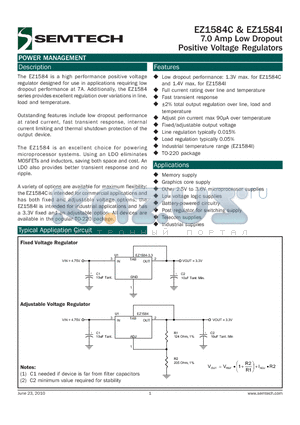 EZ1584IT-X.X datasheet - 7.0 Amp Low Dropout Positive Voltage Regulators