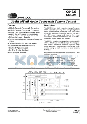 CS4223-KS datasheet - 24-Bit 105 dB Audio Codec with Volume Control