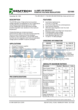 EZ1585CT datasheet - 4.6 AMP LOW DROPOUT POSITIVE VOLTAGE REGULATORS