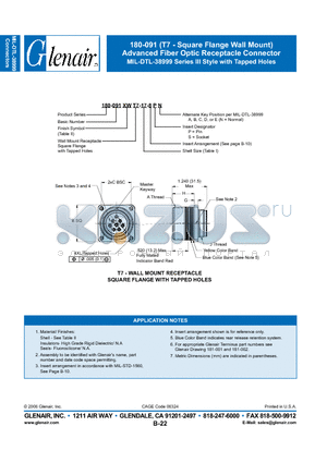180-091MT7-11-8PB datasheet - Advanced Fiber Optic Receptacle Connector