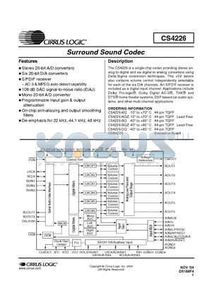 CS4226-BQ datasheet - Surround Sound Codec