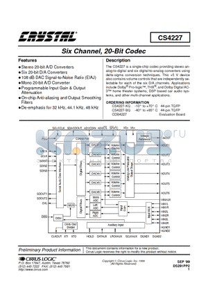 CS4227-BQ datasheet - Six Channel, 20-Bit Codec