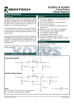 EZ1587CM-1.3.TR datasheet - 3 Amp Positive Voltage Regulator