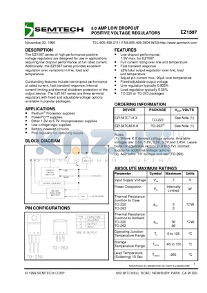 EZ1587CT datasheet - 3.0 AMP LOW DROPOUT POSITIVE VOLTAGE REGULATORS