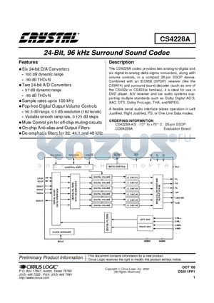CS4228A datasheet - 24-Bit, 96 kHz Surround Sound Codec
