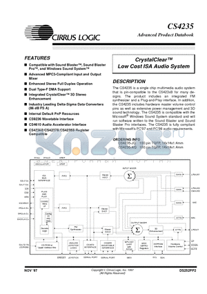 CS4235-JQ datasheet - CrystalClear Low Cost ISA Audio System