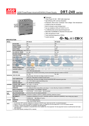 DRT-240-24 datasheet - 240W Three Phase Industrial DIN RAIL Power Supply