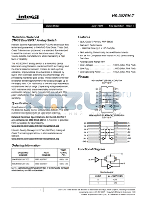 5962R9581201TCC datasheet - Radiation Hardened CMOS Dual DPST Analog Switch