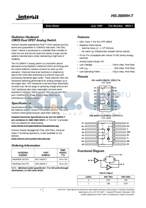 5962R9581303TEC datasheet - Radiation Hardened CMOS Dual SPDT Analog Switch