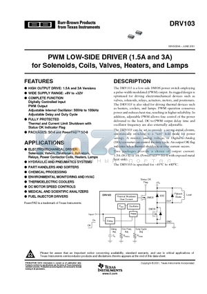 DRV103U/2K5 datasheet - PWM LOW-SIDE DRIVER (1.5A and 3A) for Solenoids, Coils, Valves, Heaters, and Lamps