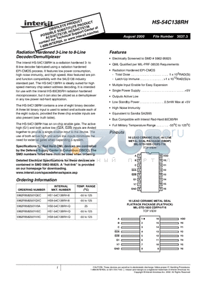 5962R9582501VEC datasheet - Radiation Hardened 3-Line to 8-Line Decoder/Demultiplexer