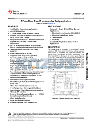 DRV3201-Q1 datasheet - 3 Phase Motor Driver-IC for Automotive Safety Applications