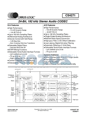 CS4271 datasheet - 24-Bit, 192 kHz Stereo Audio CODEC