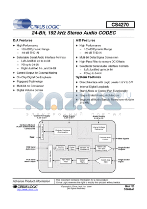 CS4270 datasheet - 24-Bit, 192 kHz Stereo Audio CODEC