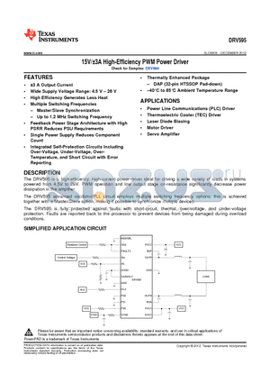 DRV595DAPR datasheet - 15V/a3A High-Efficiency PWM Power Driver