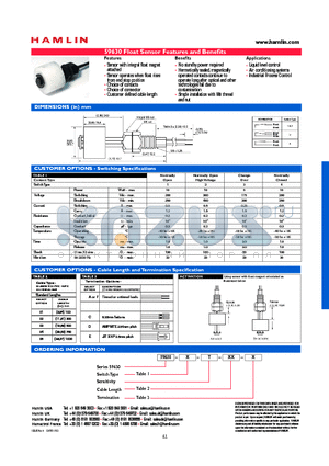 59630-2-T-01-D datasheet - Float Sensor Features and Benefits
