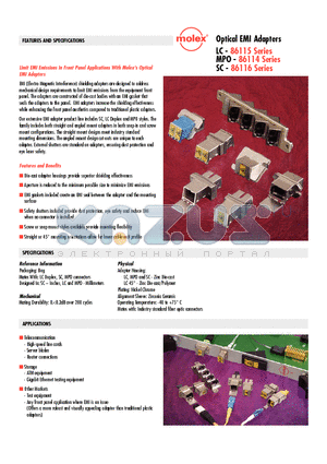 86116-2000 datasheet - Optical EMI Adapters