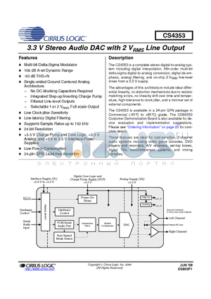 CS4353 datasheet - 3.3 V Stereo Audio DAC with 2 VRMS Line Output