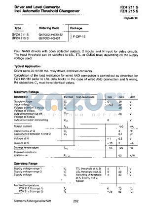 FZH211S datasheet - DRIVER AND LEVEL CONVERTER INCI. AUTOMATIC THRESHOLD CHANGEOVER