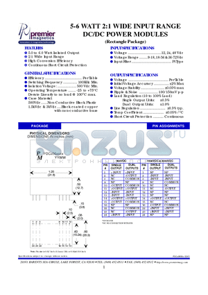 E1AD4805NX datasheet - 5-6 WATT 2:1 WIDE INPUT RANGE DC/DC POWER MODULES (Rectangle Package)