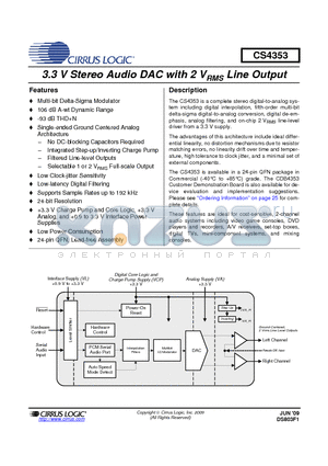 CS4353-CNZR datasheet - 3.3 V Stereo Audio DAC with 2 VRMS Line Output