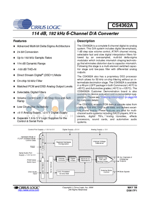 CS4362A_08 datasheet - 114 dB, 192 kHz 6-Channel D/A Converter