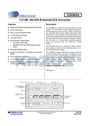 CS4362A-EQZ datasheet - 114 dB, 192 kHz 6-channel D/A Converter