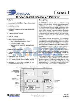 CS4365-CQZR datasheet - 114 dB, 192 kHz 6-Channel D/A Converter
