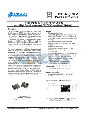 32783 datasheet - 18-36V Input, 12V / 4.2A / 50W Output Very High Density Isolated DC-DC Converter (334W/in3)
