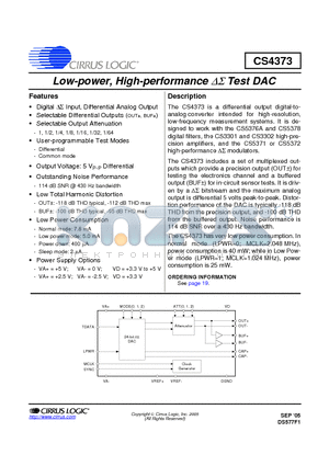 CS4373 datasheet - Low-power, High-performance Delta-Sigma Test DAC
