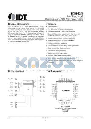 8624BYIT datasheet - LOW SKEW, 1-TO-5 DIFFERENTIAL-TO-HSTL ZERO DELAY BUFFER